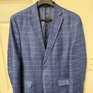 Ralph Lauren Blue Checkered Linen Blazer 44L